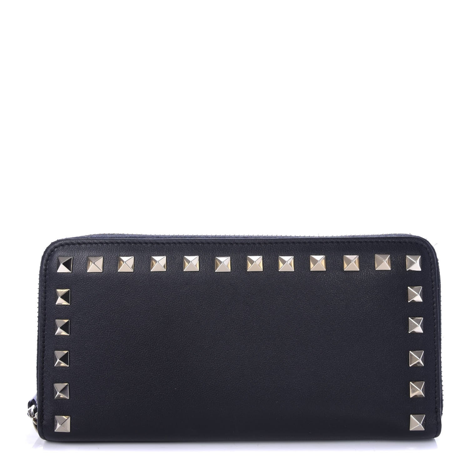 Valentino Garavani Calfskin Rockstud Zip Around Wallet Black 1 of 6