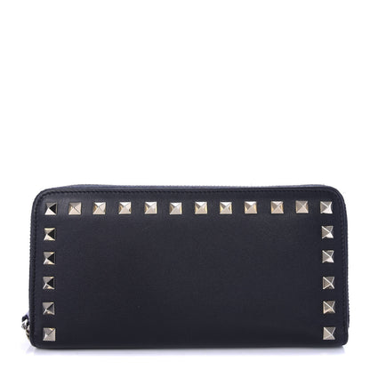 Valentino Garavani Calfskin Rockstud Zip Around Wallet Black 1 of 6