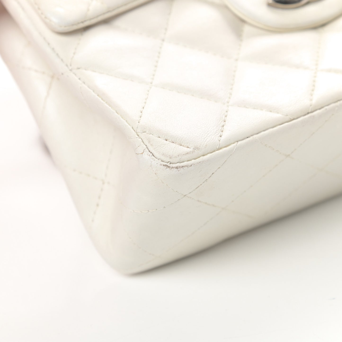 Lambskin Quilted Mini Square Flap White