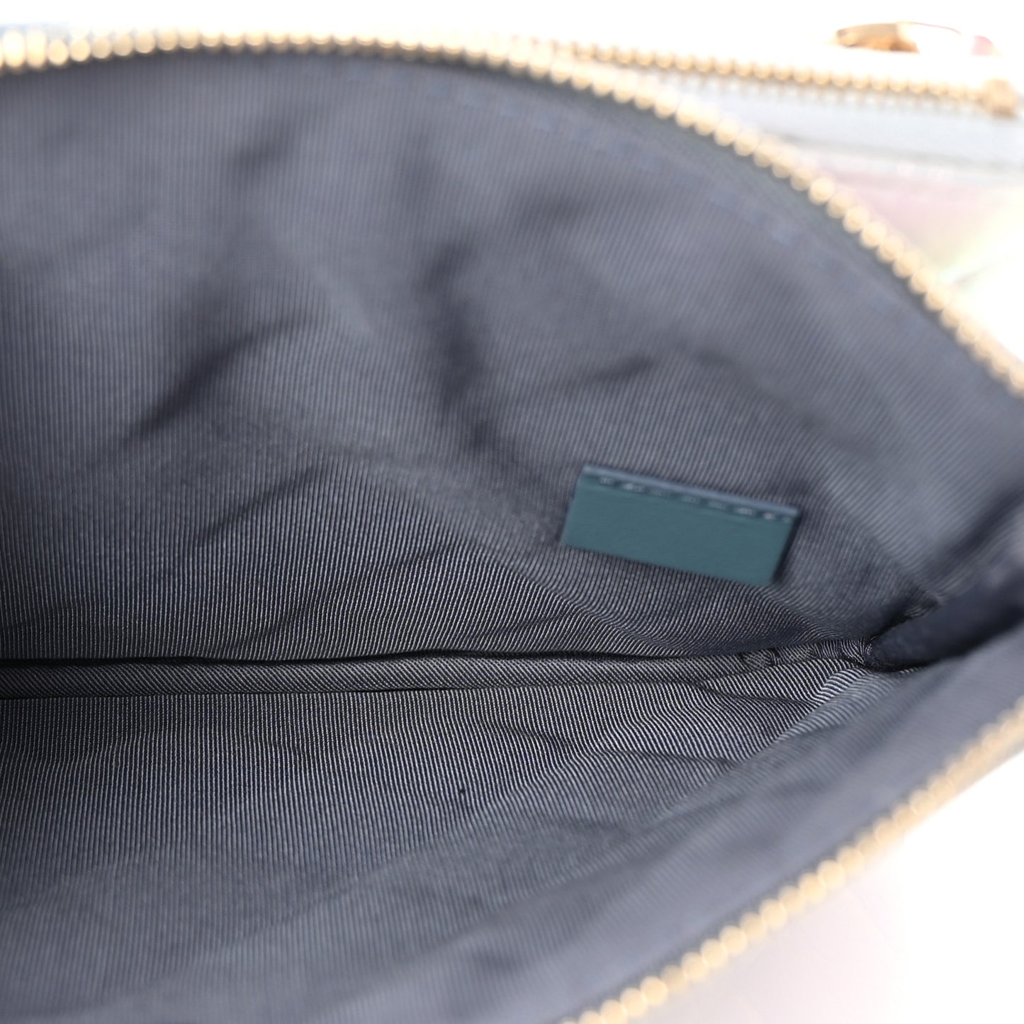 Iridescent Crumpled Calfskin Trio Cosmetic Case Blue Pink Ivory