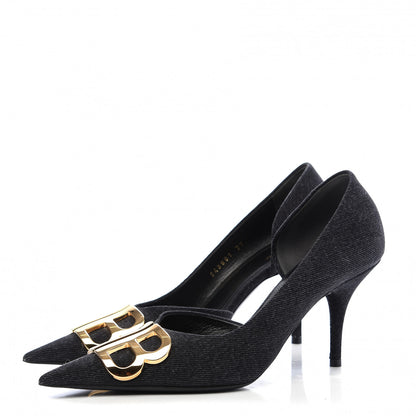 Balenciaga Denim BB D'Orsay Pointed Toe Knife 80mm Pump 37 Black 2 of 9