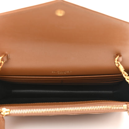 Saint Laurent Grain De Poudre Matelasse Chevron Monogram Envelope Chain Wallet Natural Dark 5 of 10