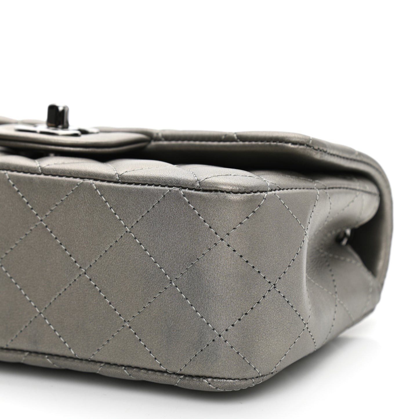 Iridescent Calfskin Quilted Mini Rectangular Flap Charcoal Grey