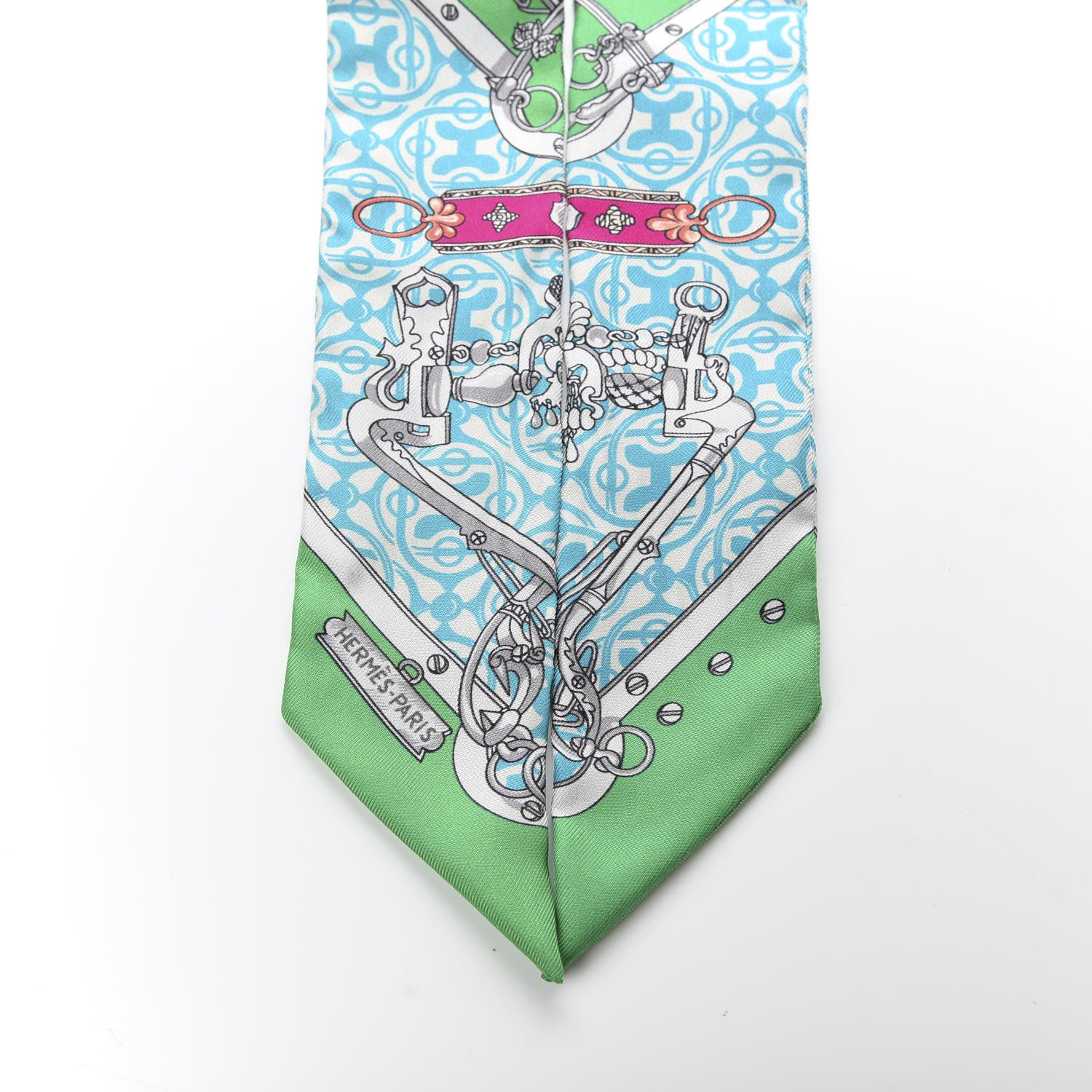 エルメス ツイリー MORS ET GOURMETTES REMIX Hermes Silk Mors Et Gourmettes Remix Twilly Vert Vif Bleu Fuchsia