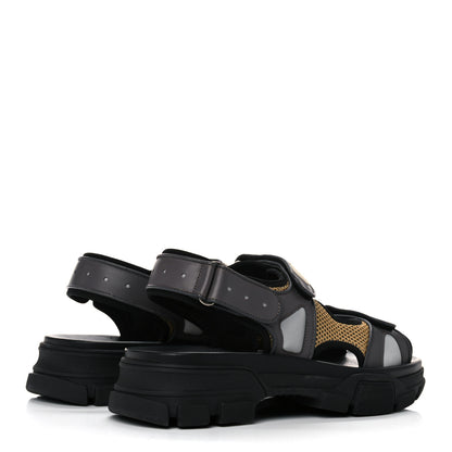 Gucci X SEGA Nappa Mesh Mens Aguru Sandals 9 Loess Black 4 of 10