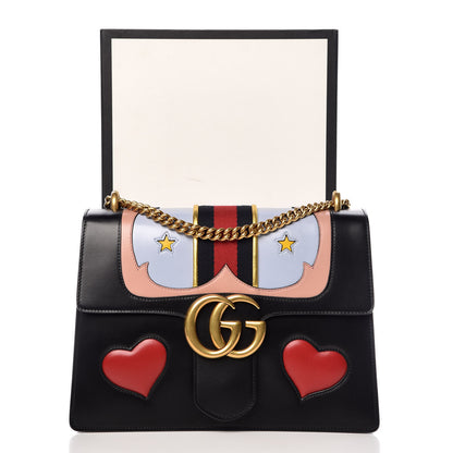 Gucci Calfskin Web Heart Medium GG Marmont Chain Handle Bag Black 12 of 12