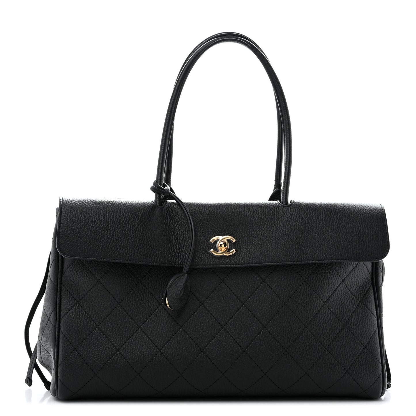 Grained Calfskin Stitched Urban Essentials Shopping Bag Black