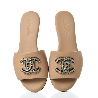 Chanel Lambskin Enamel CC Mules 36 Beige 5 of 9
