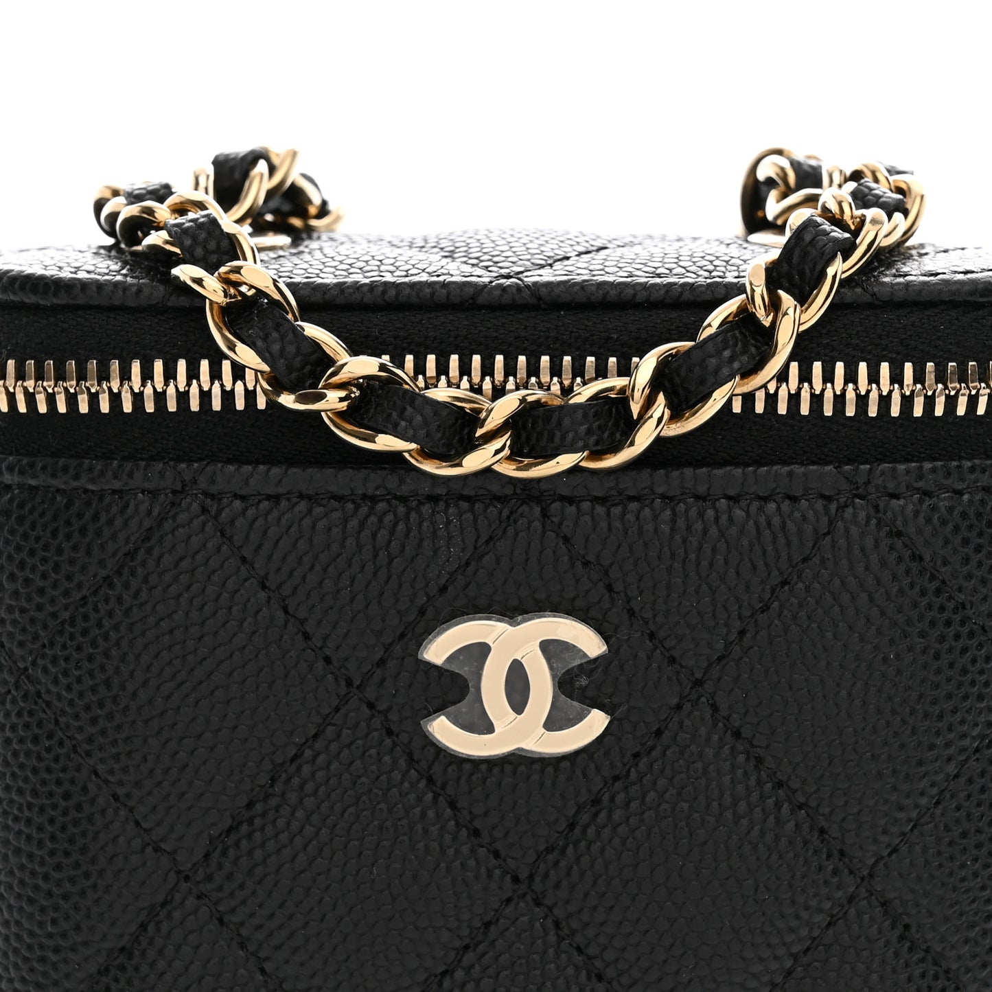 Caviar Quilted Small Vertical Coco Beauty Vanity Case With Chain Black