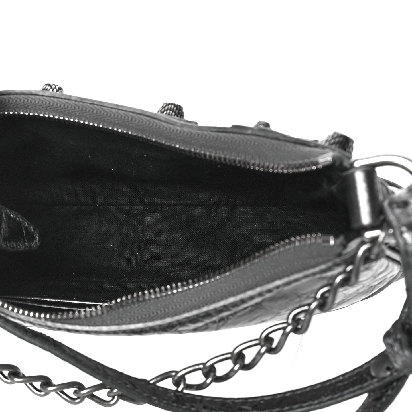 Metallic Agneau Arena Le Cagole Purse With Chain Mini Silver