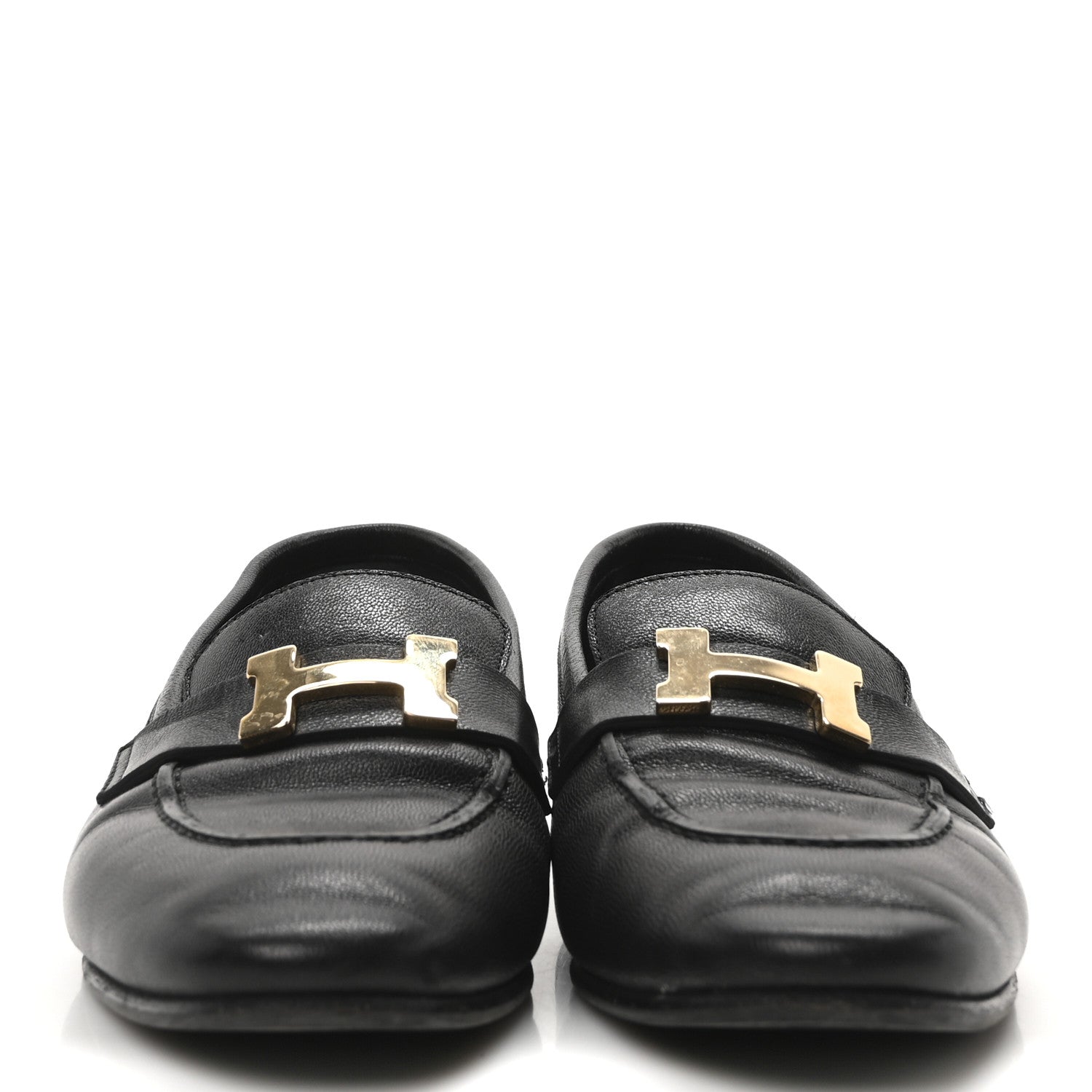 Hermes Goatskin Womens Paris Loafers 35 Black 3 of 9