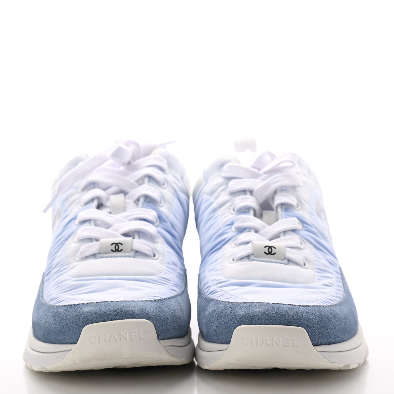 Chanel Suede Calfskin Nylon CC Sneakers 39.5 Sky Blue 2 of 8