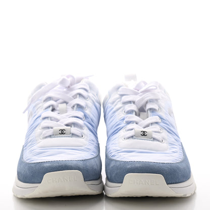 Chanel Suede Calfskin Nylon CC Sneakers 39.5 Sky Blue 2 of 8