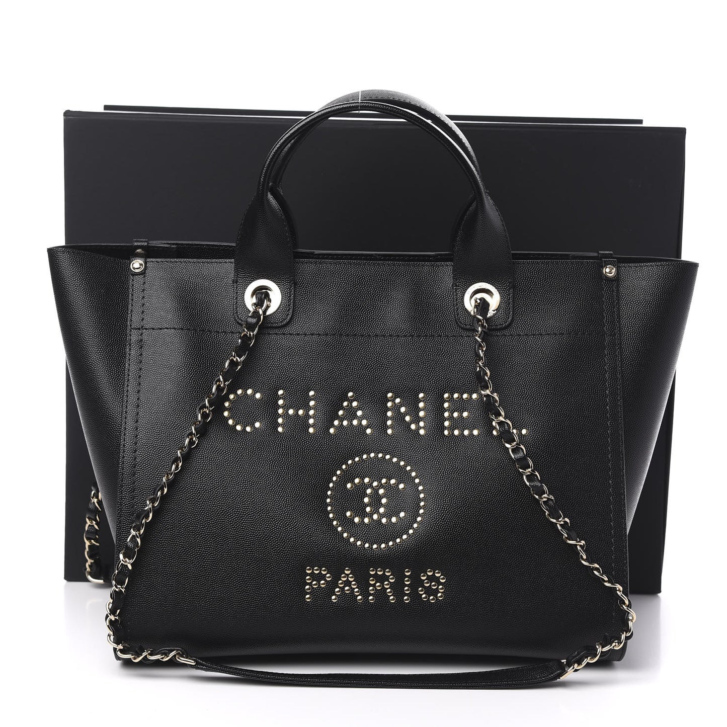 Caviar Medium Studded Deauville Tote Black