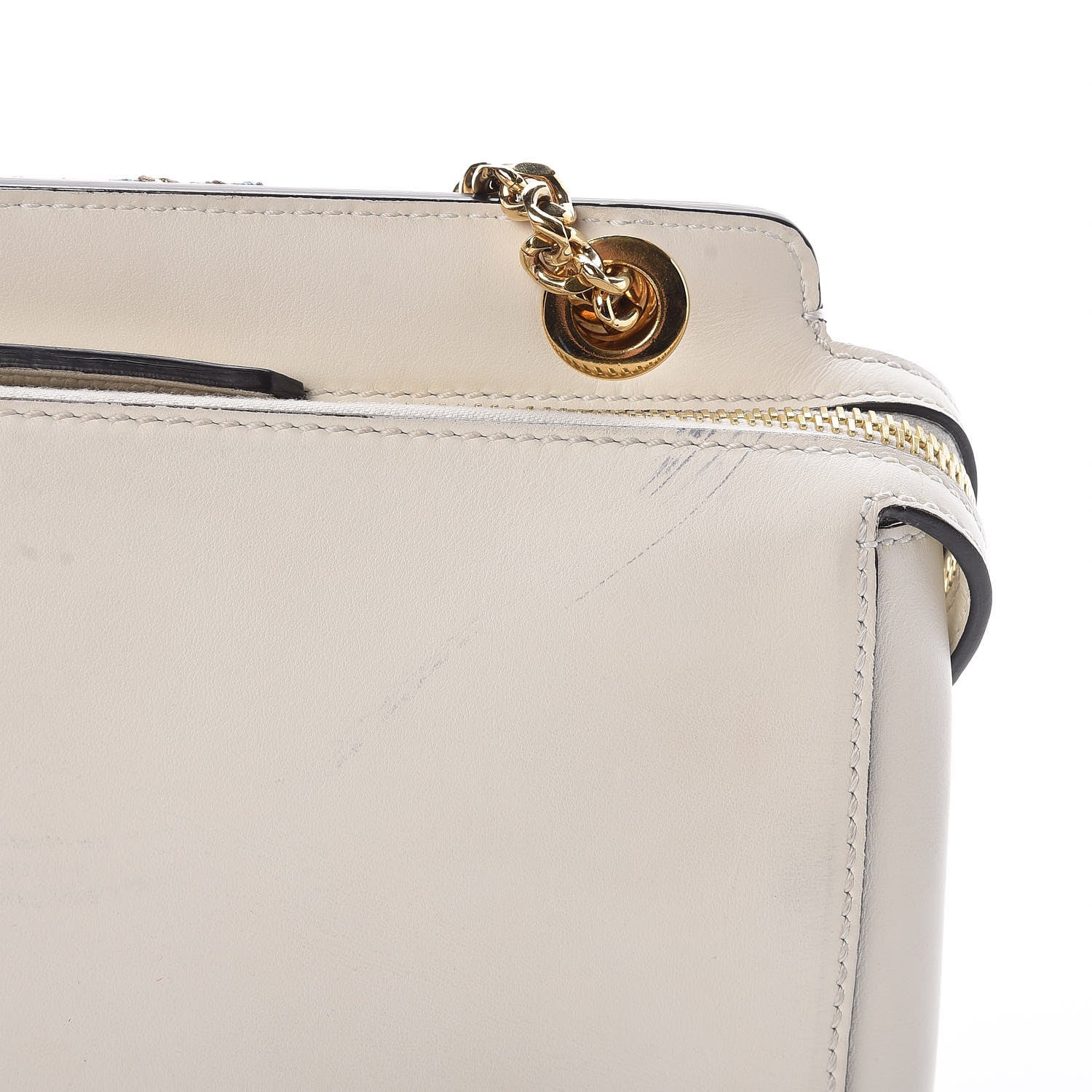 Fendi Vitello Baltico Ribbon Lace Up Floral Small DotCom Click Chain Satchel White Multicolor 15 of 19