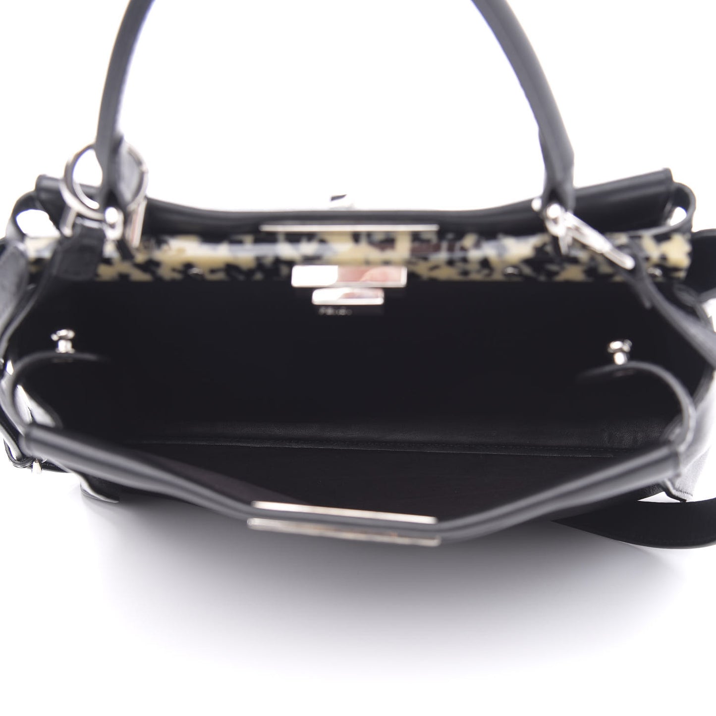 Vitello Dolce Shiny Nappa Plexglass Granite Medium Peekaboo Iconic Satchel Black