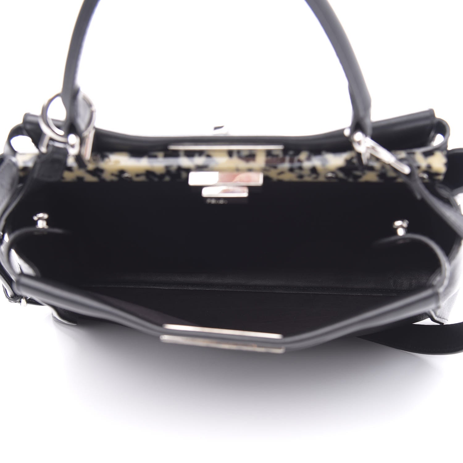 Fendi Vitello Dolce Shiny Nappa Plexglass Granite Medium Peekaboo Iconic Satchel Black 5 of 12