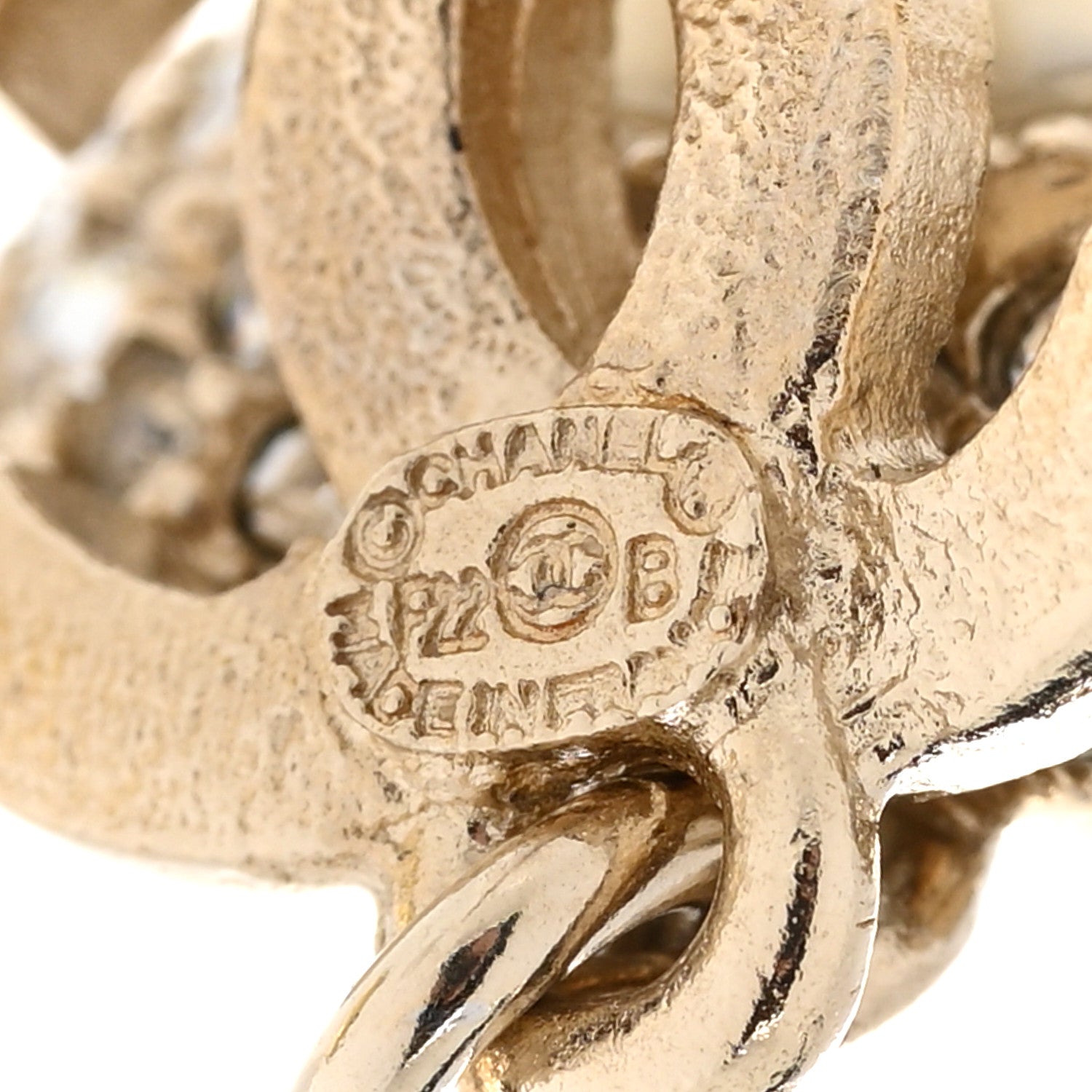 Chanel Pearl Crystal CC Heart Drop Earrings Gold White 4 of 5
