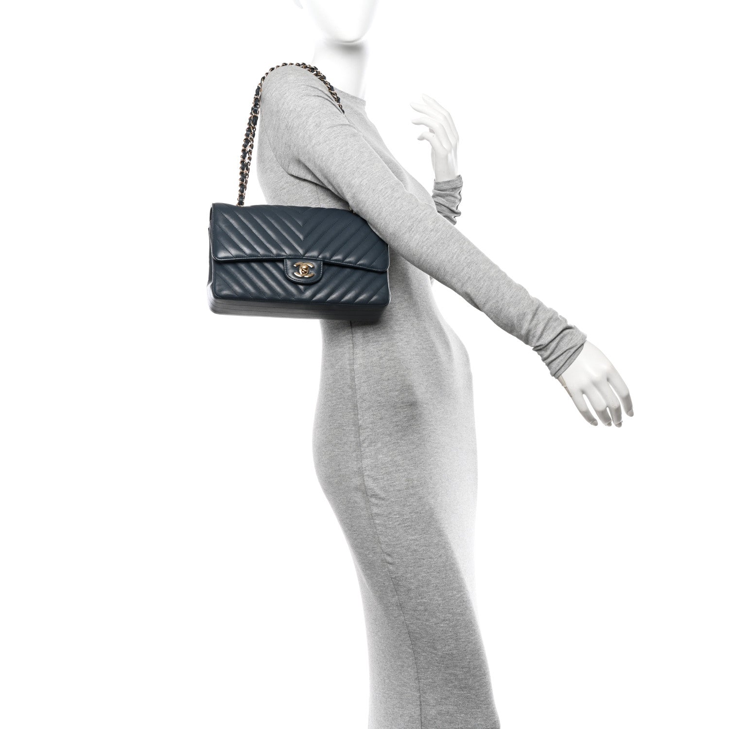 Chanel Lambskin Chevron Quilted Medium Double Flap Dark Grey 2 of 16