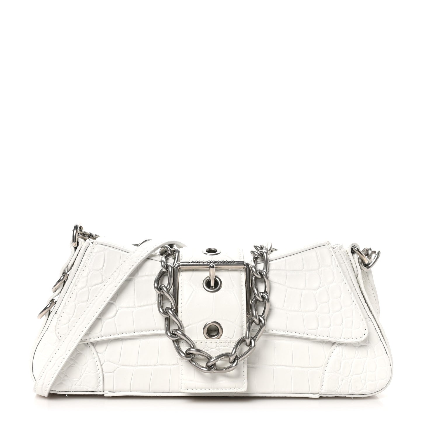 Calfskin Crocodile Embossed Small Lindsay Shoulder Bag Optic White