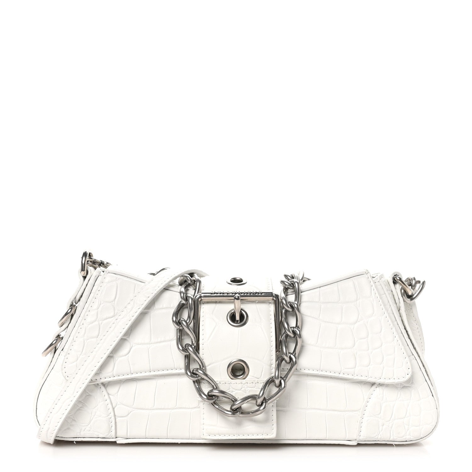 Balenciaga Calfskin Crocodile Embossed Small Lindsay Shoulder Bag Optic White 1 of 10