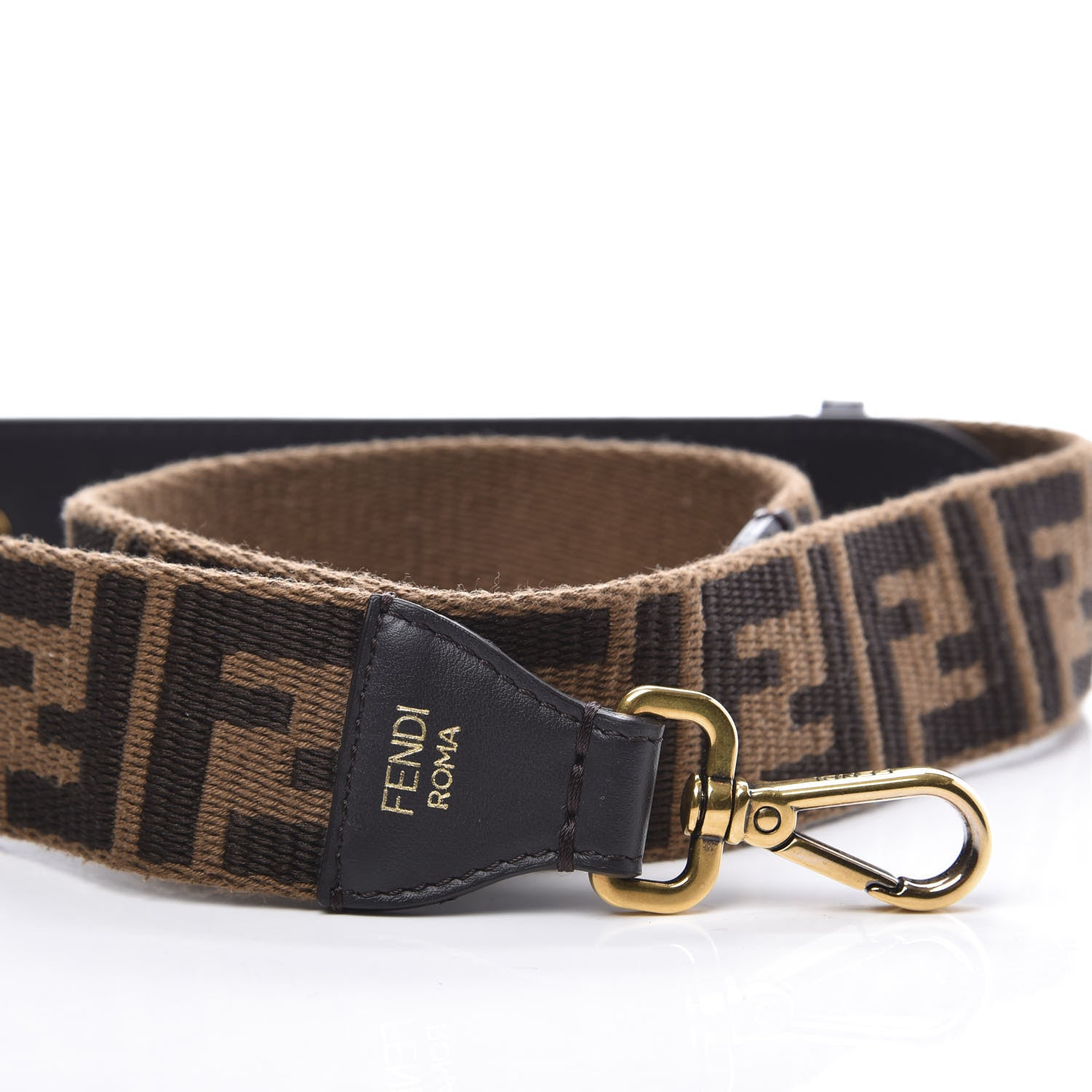 Fendi Ribbon Vitello Century FF 1974 Flat Studded Strap You Fango Marrone Ebano 5 of 5