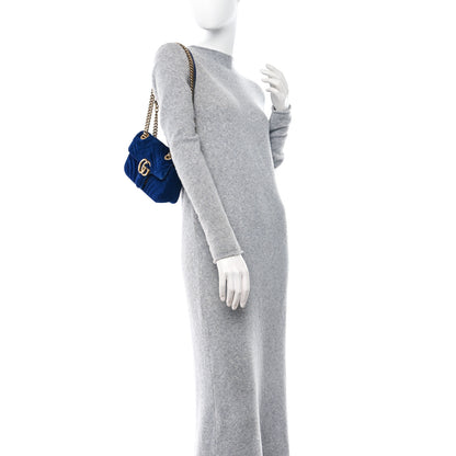 Gucci Velvet Matelasse Mini GG Marmont Shoulder Bag Cobalt Blue 2 of 14