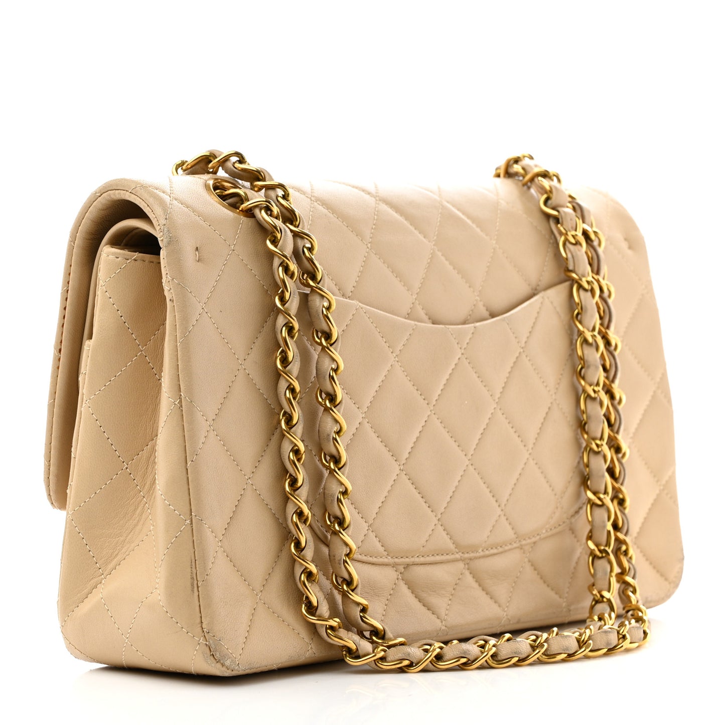 Lambskin Quilted Medium Double Flap Beige