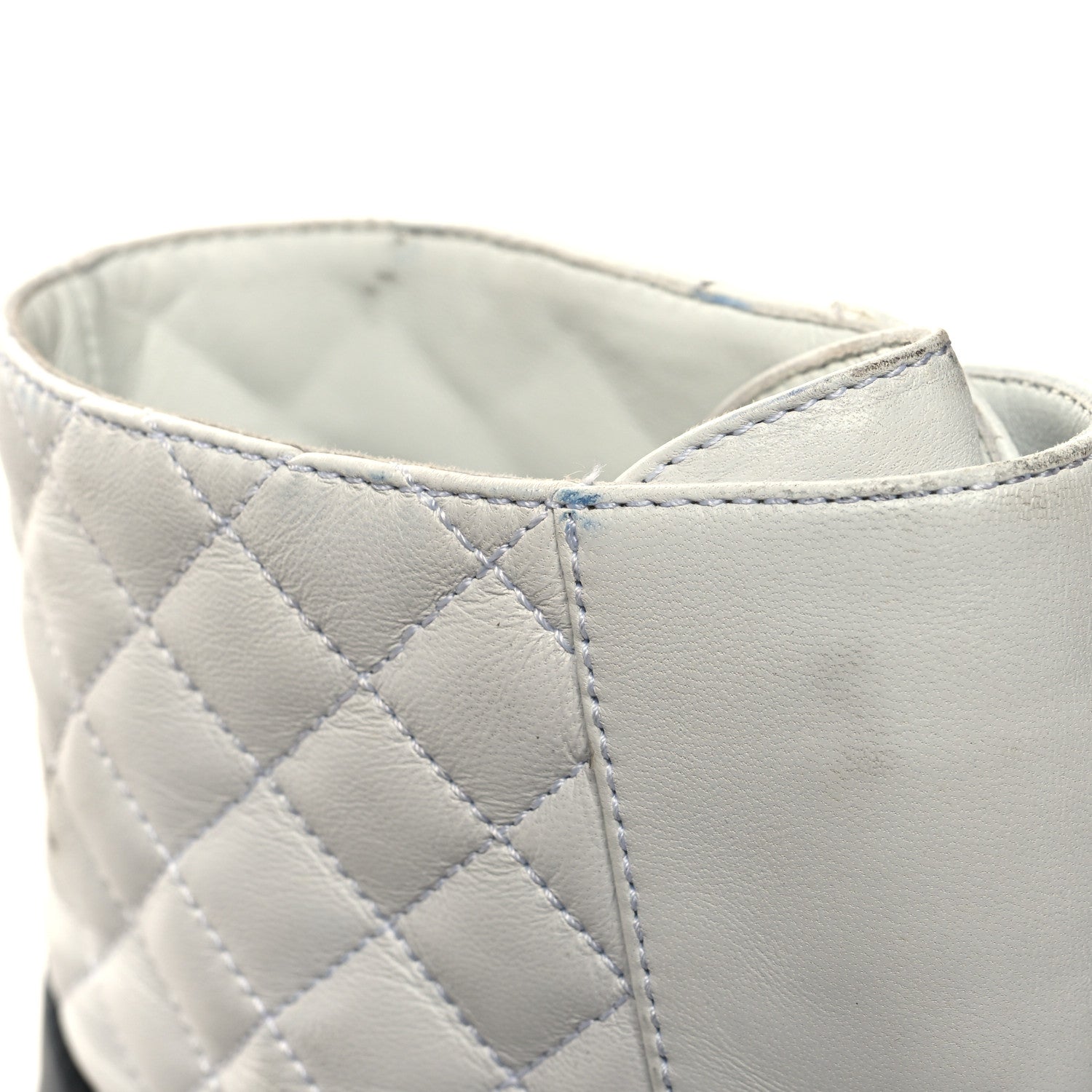 Chanel Shiny Lambskin Quilted Lace Up Combat Boots 39.5 White Black 11 of 11