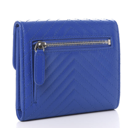 Chanel Caviar Chevron Quilted Compact Flap Wallet Bright Blue 3 of 9