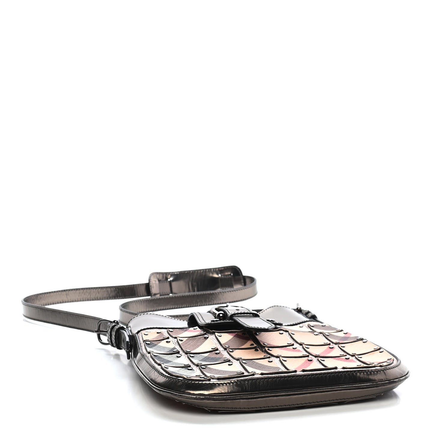 Metallic Patent Studded Nova Check Patchwork Crossbody Pewter
