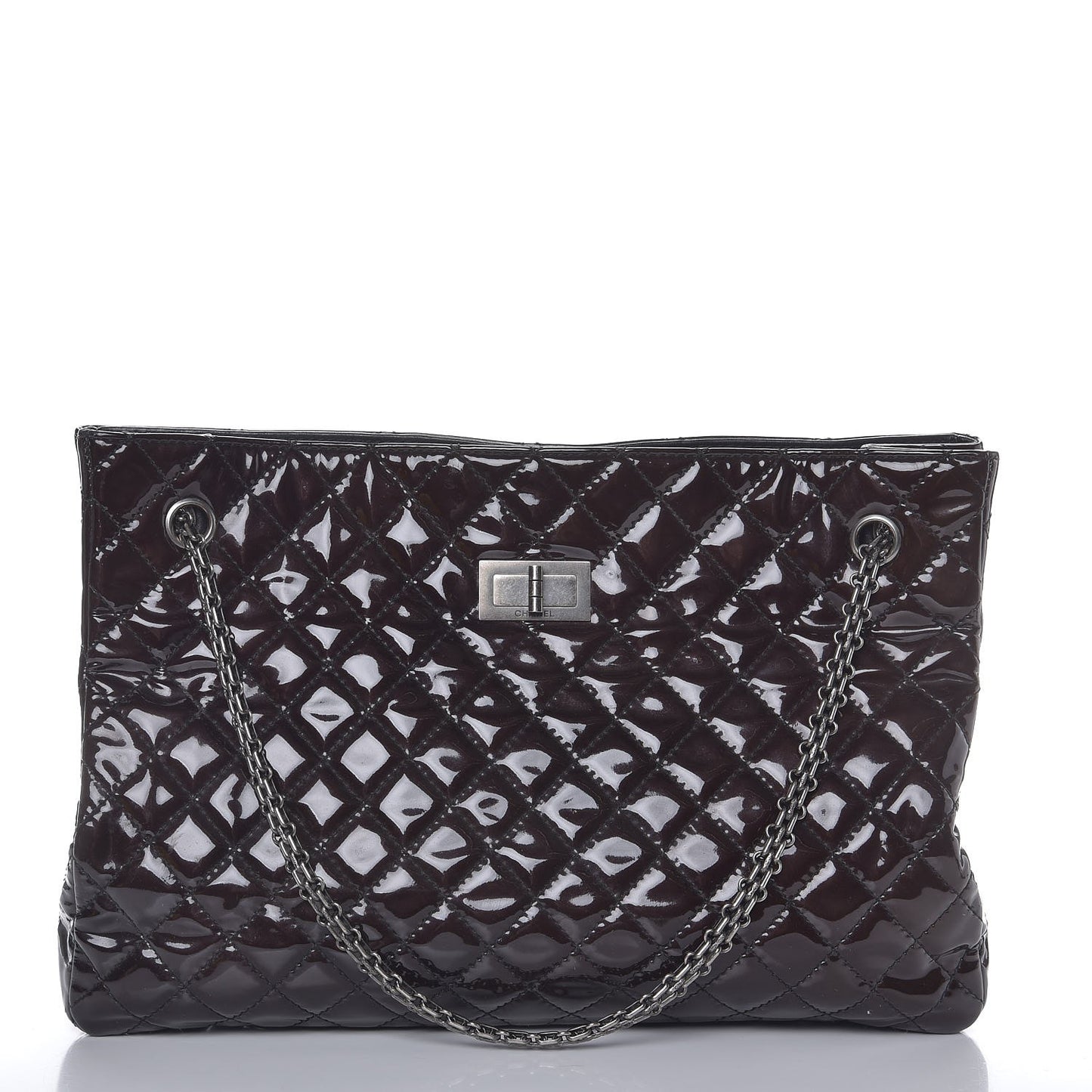 Patent Calfskin Quilted Reissue 2.55 Tote Dark Brown
