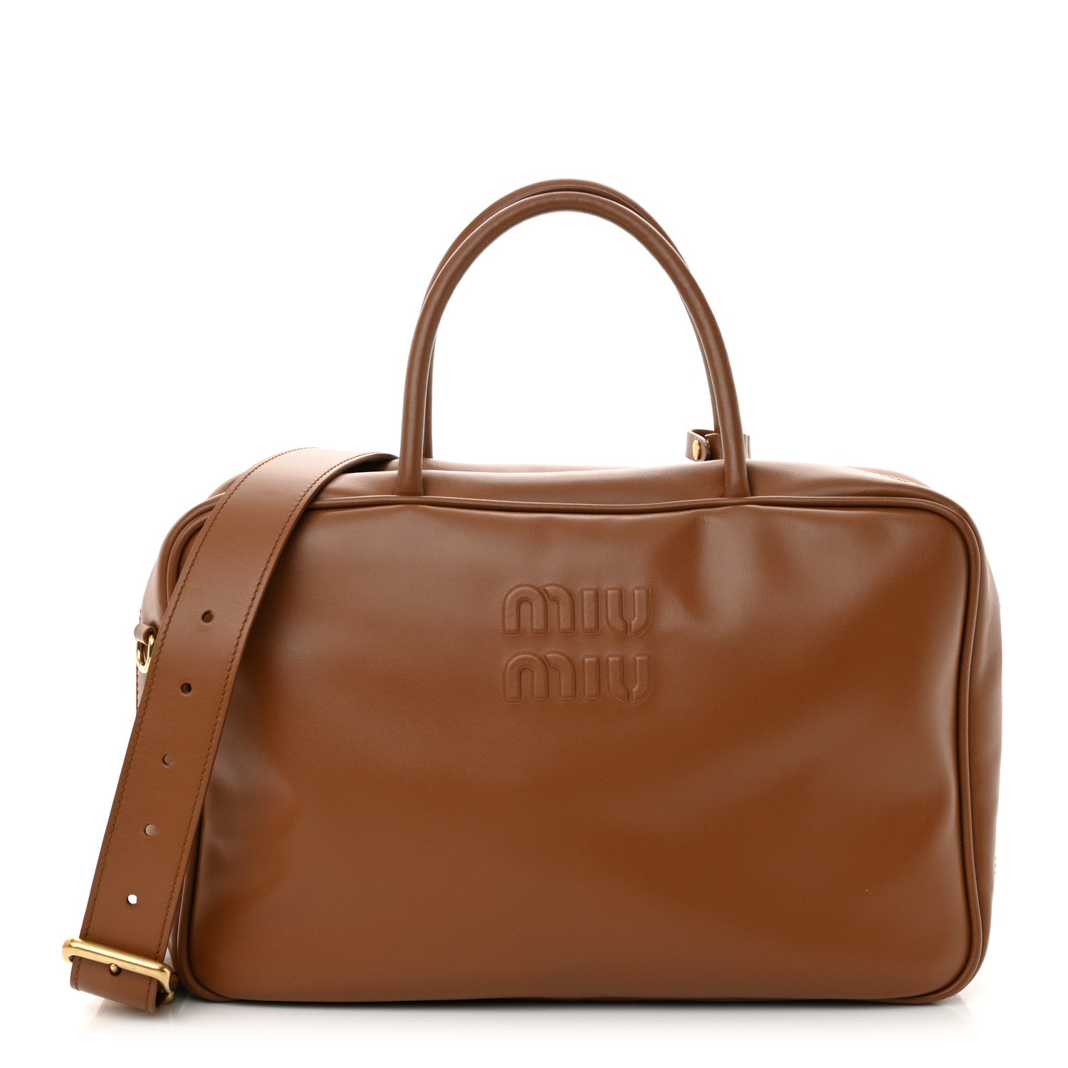 Miu Miu Soft Calf Softy Large Beau Top Handle Bag Cognac 1 of 9