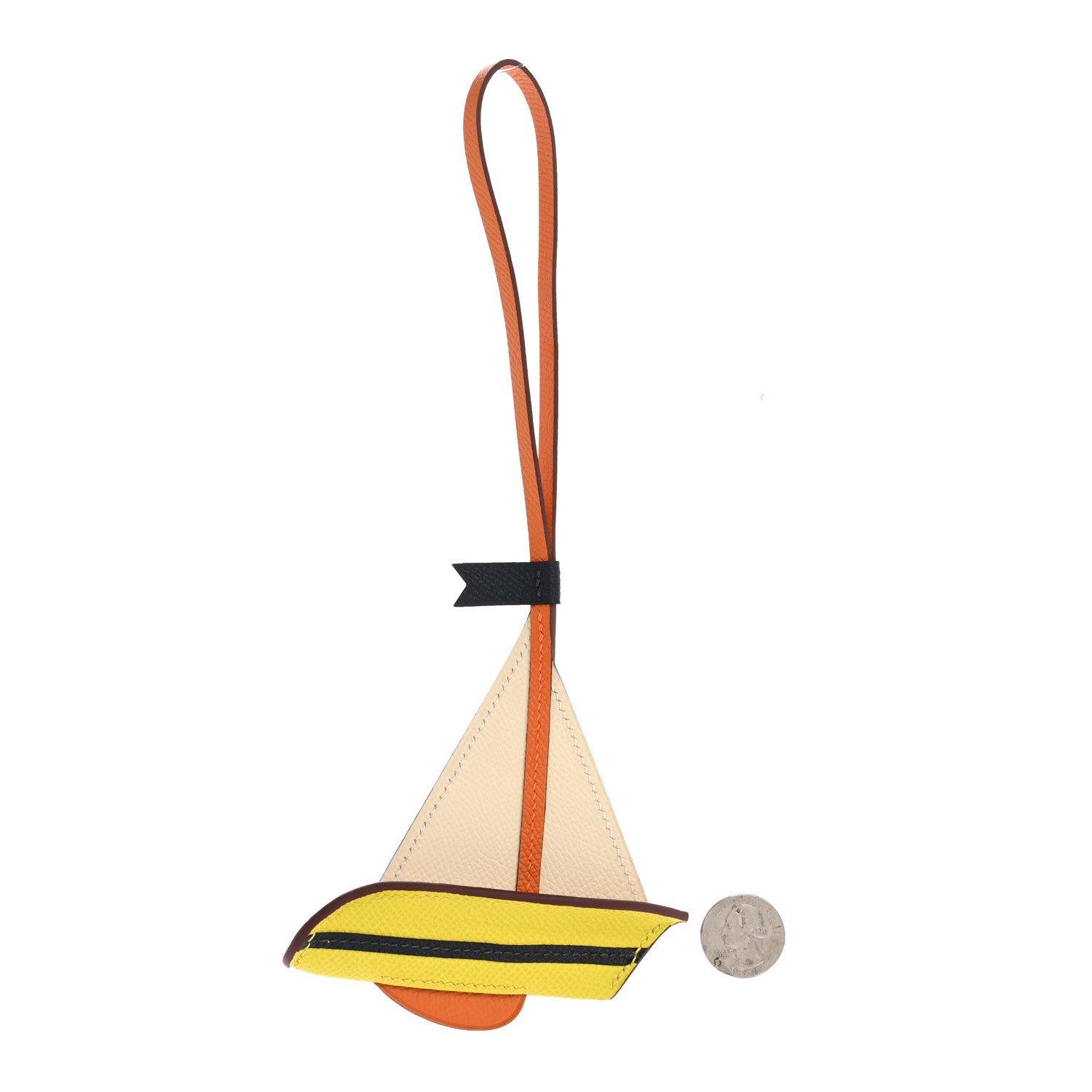 Hermes Epsom Sail Boat Bag Charm Nata Lime Orange 2 of 5