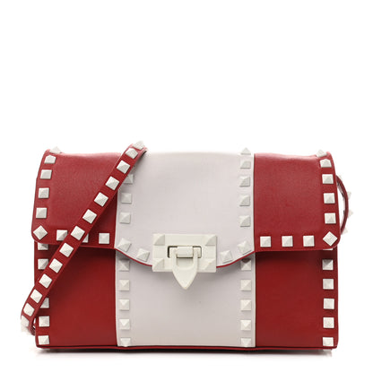 Valentino Garavani Vitello Colorblock Medium Free Rockstud Flip Lock Crossbody Bag Rosso Valentino Optic White 1 of 12
