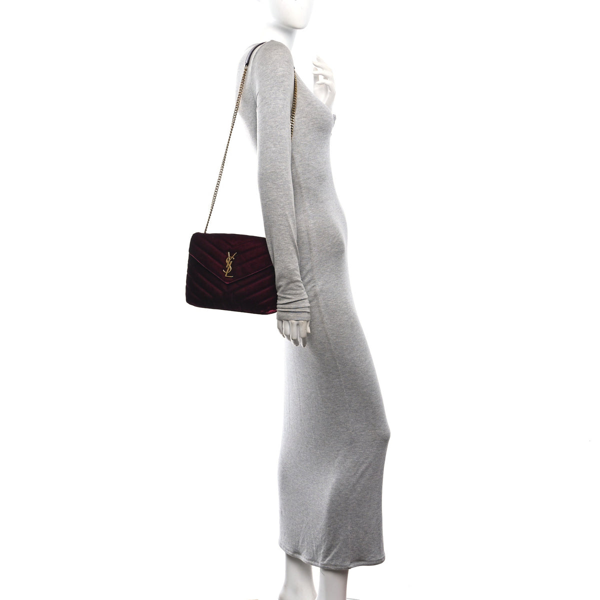 Velvet Y Quilted Monogram Small Loulou Chain Satchel Burgundy