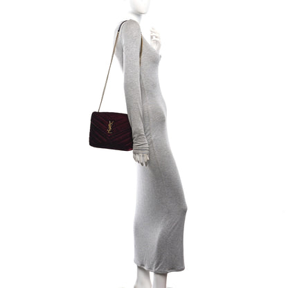 Saint Laurent Velvet Y Quilted Monogram Small Loulou Chain Satchel Burgundy 2 of 10