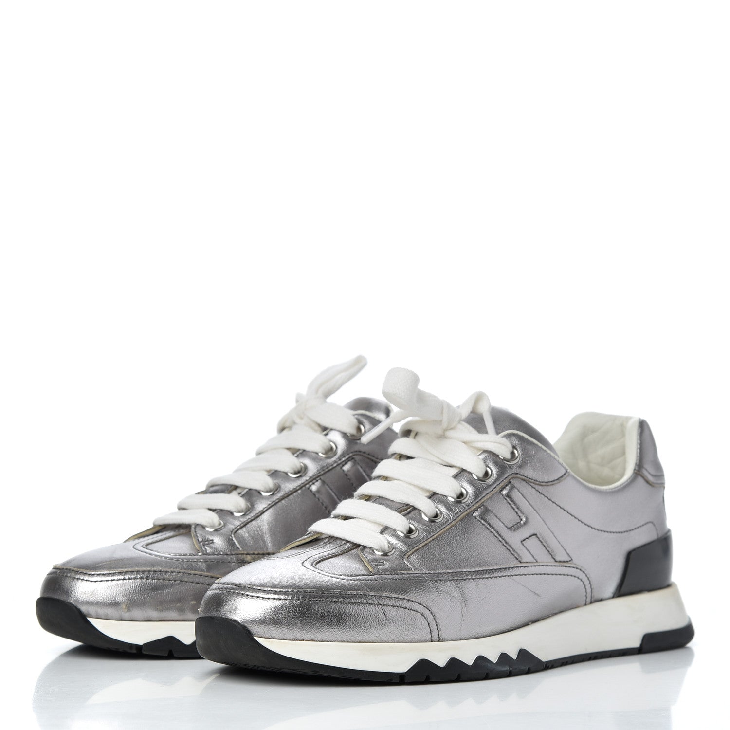 Hermes Metallic Nappa Womens Trail Sneakers 37 Gris Argente 3 of 22