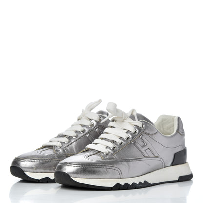 Hermes Metallic Nappa Womens Trail Sneakers 37 Gris Argente 3 of 22