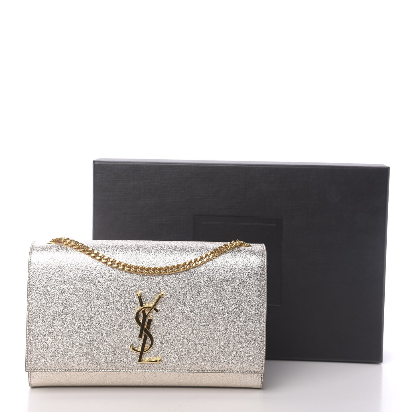 Metallic Calfskin Medium Classic Monogram Kate Satchel Pale Gold