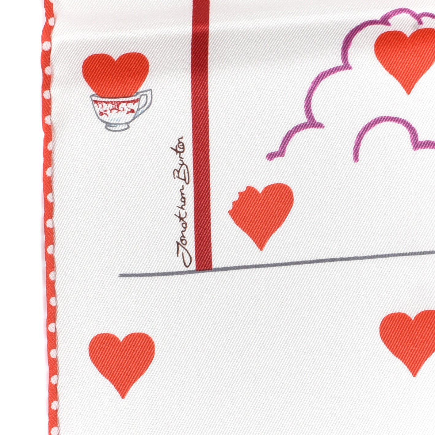 Hermes Silk Tea Time Scarf 70 White Framboise Rouge 3 of 5