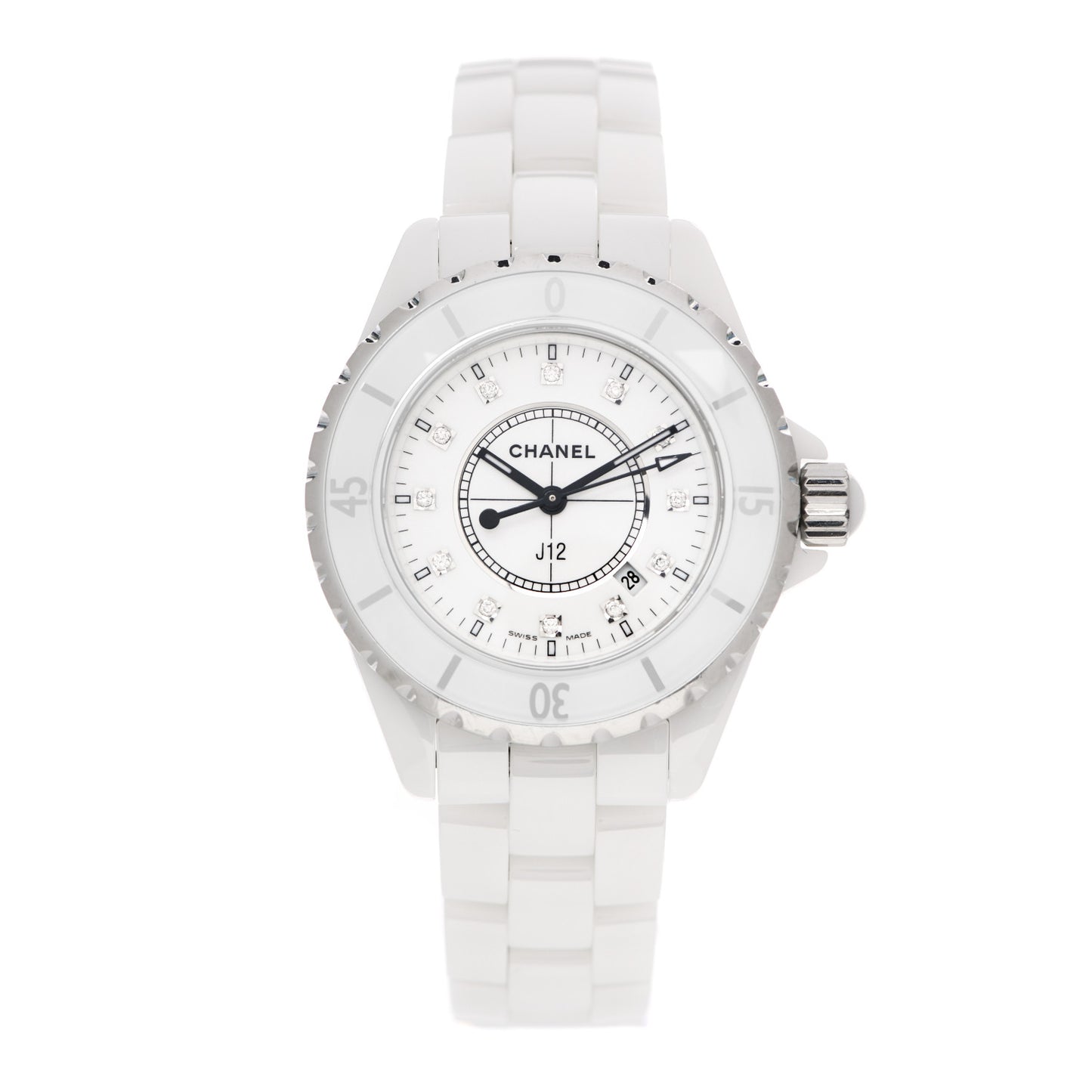 Stainless Steel Ceramic Diamond 33mm J12 Quartz Watch White