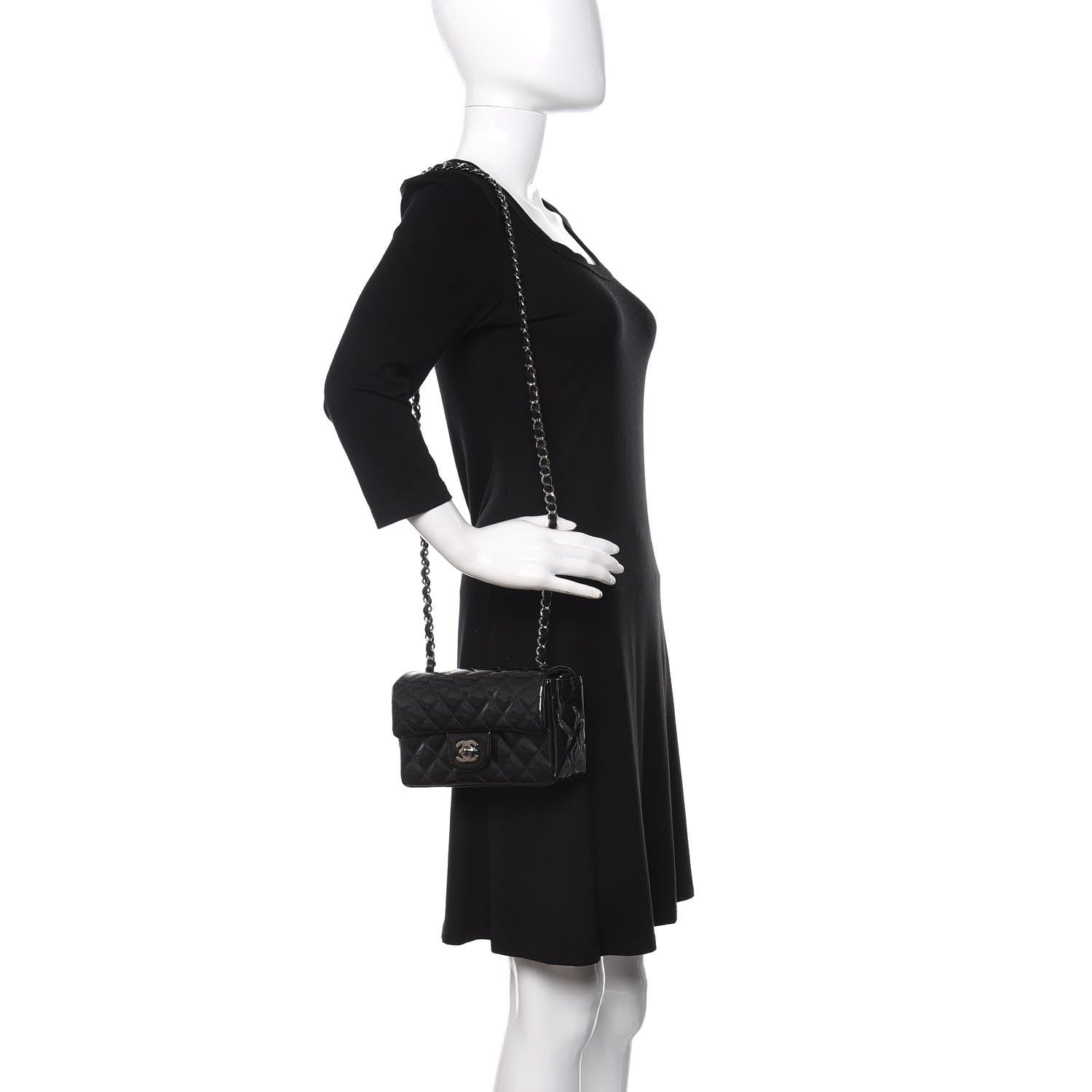 Chanel Striated Patent Calfskin Quilted Mini Rectangular Flap Black 2 of 13