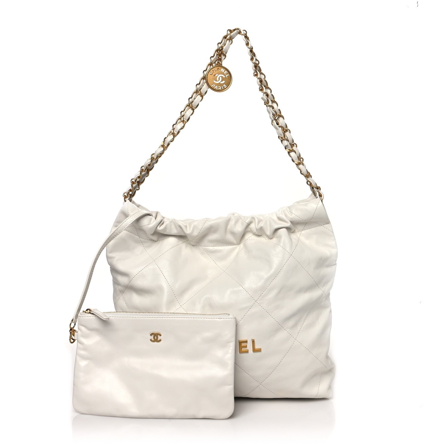 Chanel Shiny Calfskin Quilted Small Chanel 22 White 1 of 11