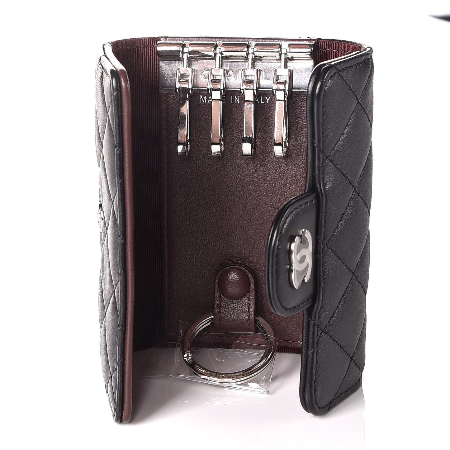 Lambskin Quilted 4 Key Holder Black
