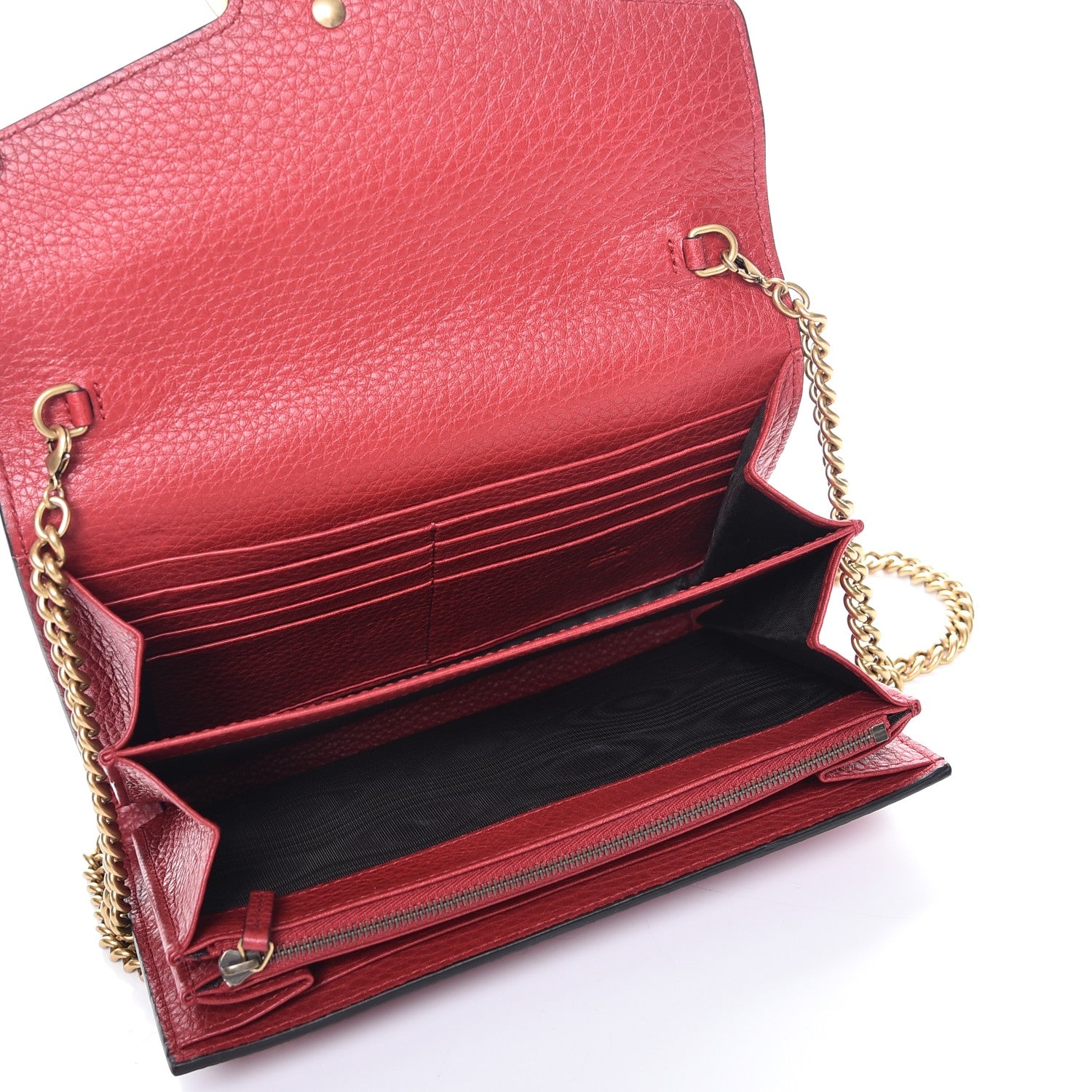 Gucci Calfskin GG Marmont Chain Wallet Vulcanic Red 5 of 8