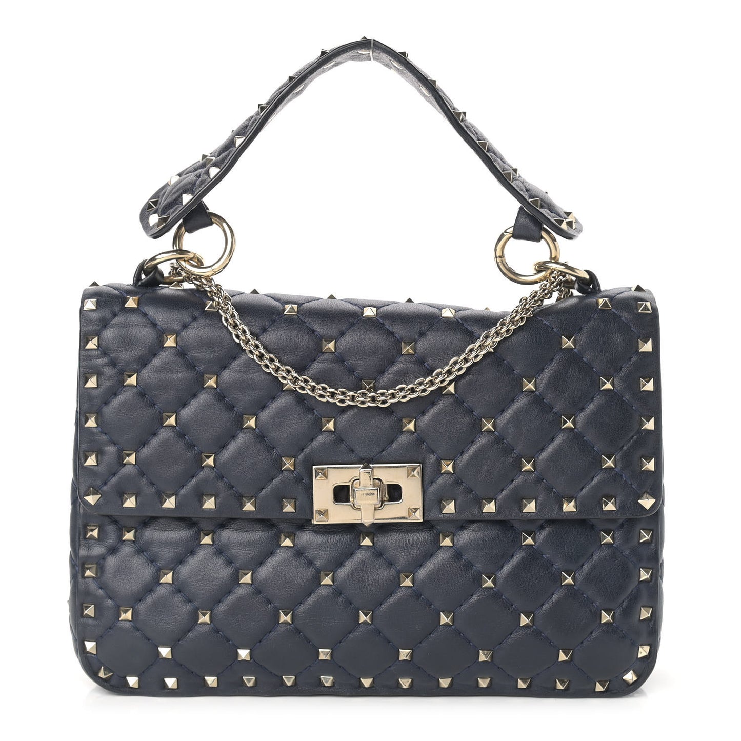 Nappa Medium Rockstud Spike Shoulder Bag Marine