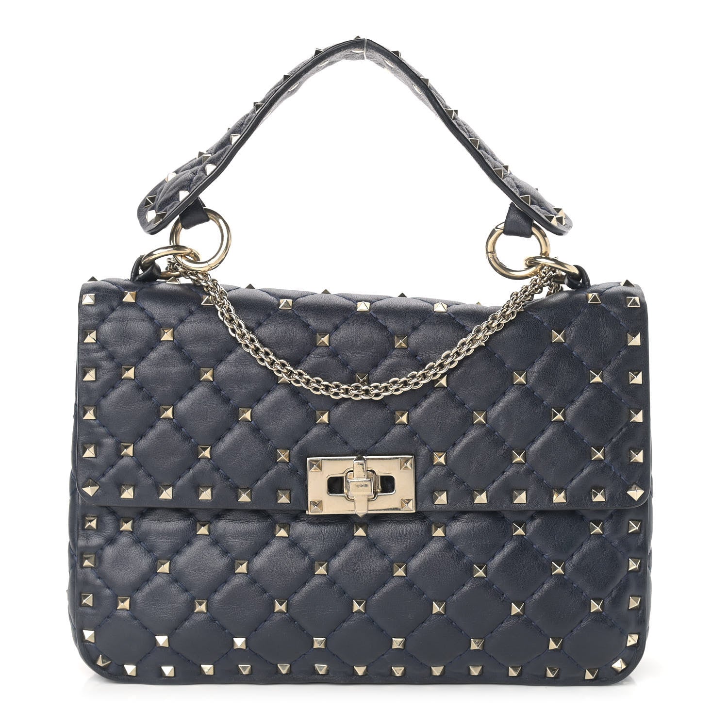 Valentino Garavani Nappa Medium Rockstud Spike Shoulder Bag Marine 1 of 10