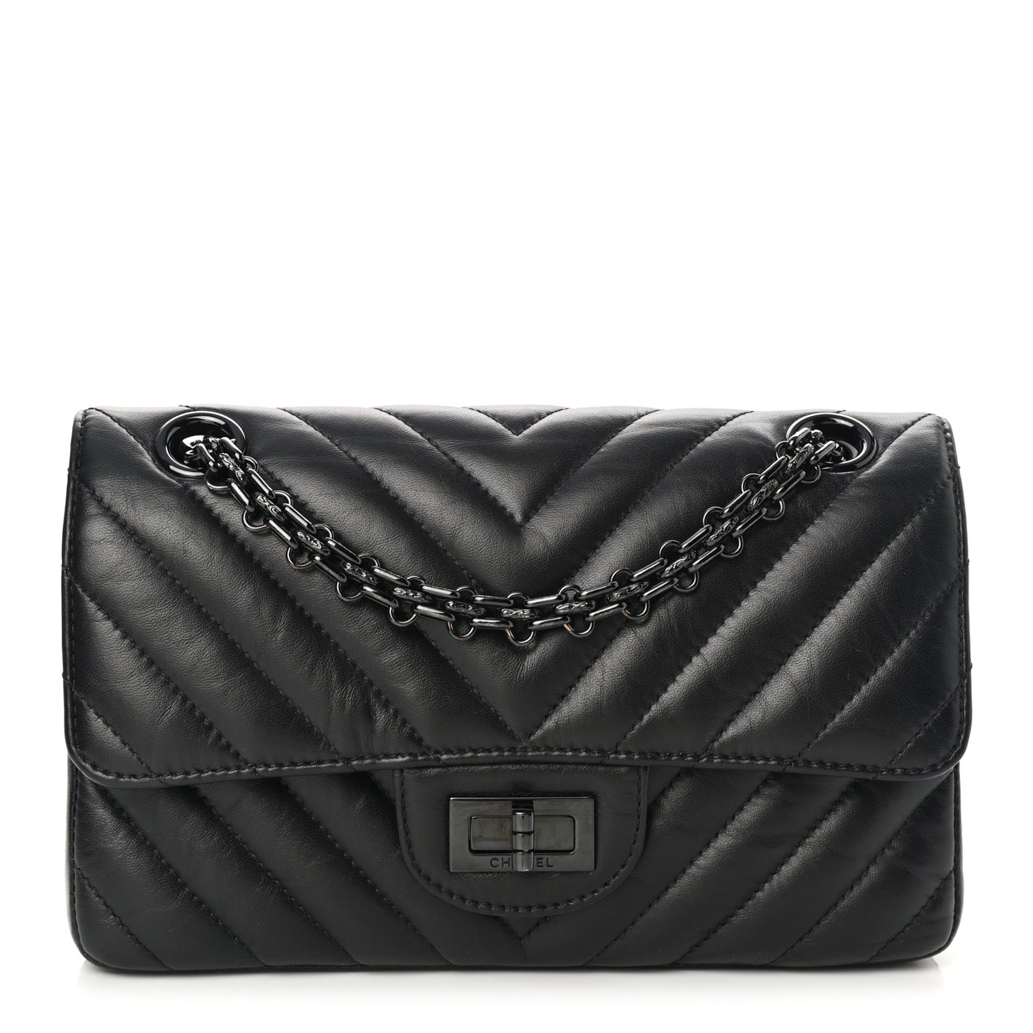Aged Calfskin Chevron Quilted 2.55 Reissue Mini Flap So Black