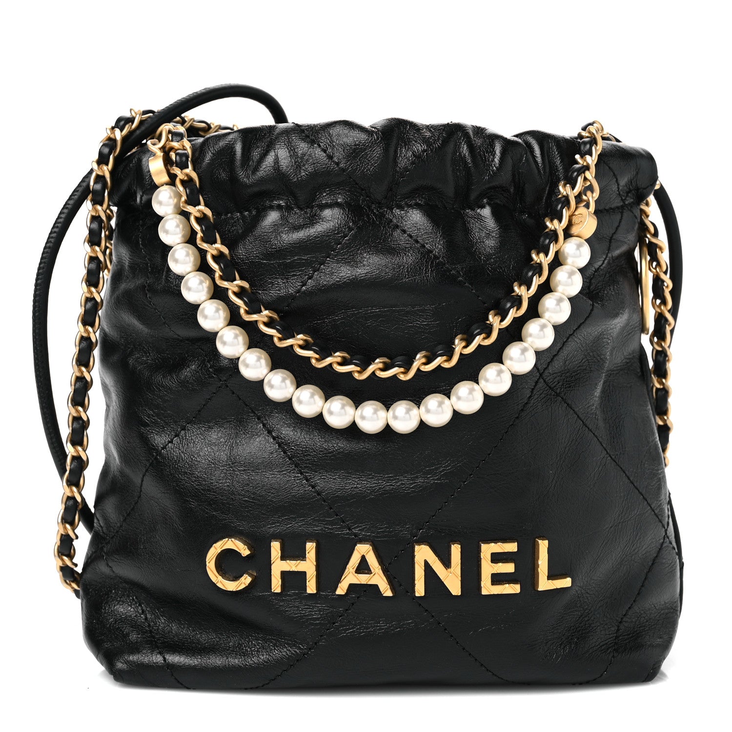 Chanel Shiny Crumpled Calfskin Quilted Pearl Mini Chanel 22 Black 1 of 10